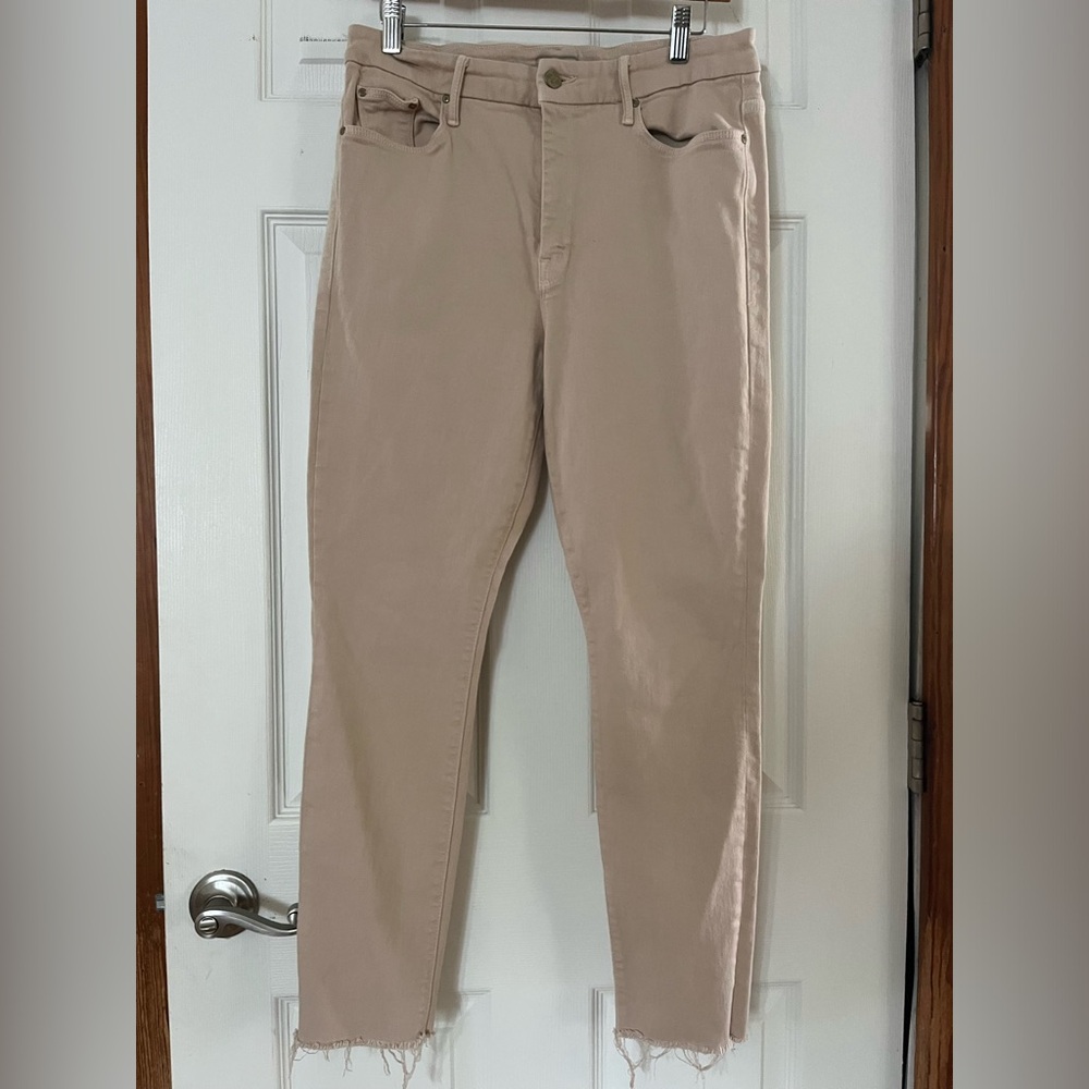 Mother High Waisted Looker Ankle Fray Beige Jeans Size 31